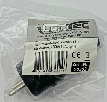 Preview: ChiliTec Gummistecker Schutzkontakt IP44 Außen 22352