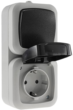 ChiliTec vertikale IP44 Kombi Steckdose + Schalter für Feuchtraum