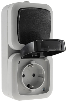 Feuchtraum Kombi Steckdose + Schalter IP44 grau vertikal ChiliTec 22413