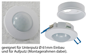 Aufbau+Einbau Bewegungsmelder 360° FLAT PIR, LED geeignet, Reichweite 8m 22472