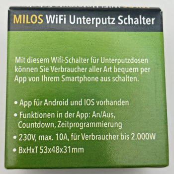 MILOS WiFi Schalter Android + iOS, Alexa + Google tauglich, Unterputz 22482