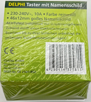 DELPHI Taster mit Namensschild UP weiß Rahmen + Einsatz 22549
