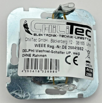 Preview: DELPHI Wechsel-Schalter UP weiß Steckanschluss, Einsatz ohne Rahmen, 22668
