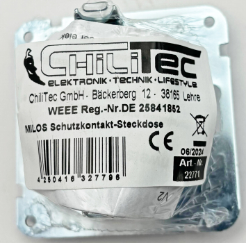 Preview: MILOS Steckdose Matt Weiß mit erhöhtem Berührungsschutz, Modul Klemm 22771