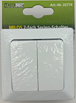 Preview: MILOS Serienschalter 2-fach Matt Weiß mit Rahmen 22774