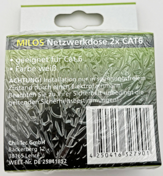 MILOS Netzwerk-Dose 2x CAT6 Matt Weiß 22782, Einsatz + Rahmen