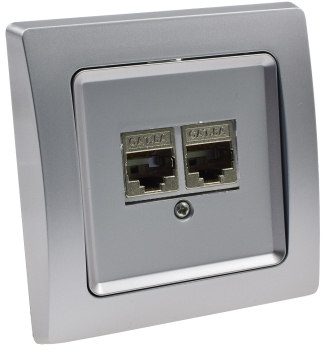 Preview: DELPHI Netzwerk-Dose 2x CAT6 inkl. Rahmen UP silber 22791