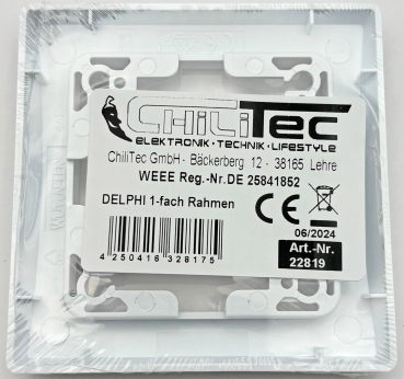 Preview: DELPHI 1-fach Rahmen weiß Steckdosenabdeckungen 22819