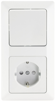 MILOS Set Steckdose + Schalter + 2-fach Rahmen Matt Weiß mit erhöhtem Berührungsschutz, Klemm 22931