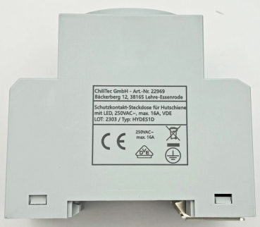 Steckdose für Hutschiene mit LED, Schutzkontakt, 230V, 16A, VDE 22969