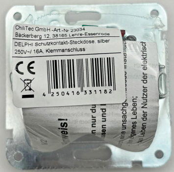 Preview: DELPHI Steckdose mit Einstecksicherung und silber, ohne Rahmen