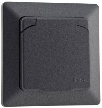 MILOS Steckdose mit Deckel IP44 Schutzkontakt UP Anthrazit inkl. Rahmen