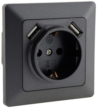 MILOS Steckdose in Farbe anthrazit mit 2x USB