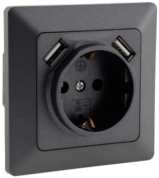 MILOS Steckdose anthrazit 2x USB Schutzkontakt Unterputz 23050