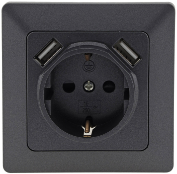 Preview: MILOS Steckdose anthrazit 2x USB Schutzkontakt Unterputz 23050