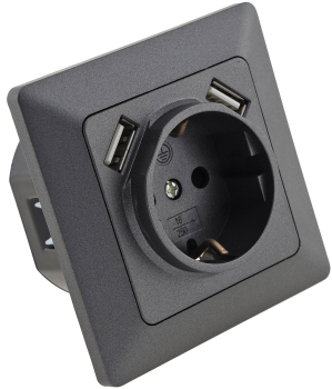 Preview: MILOS Steckdose anthrazit 2x USB Schutzkontakt Unterputz 23050