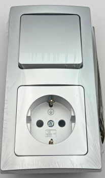 Preview: DELPHI Set Steckdose + Wechel-Schalter + Rahmen 250AV/16A silber