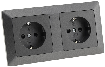 MILOS Set 2 Steckdosen + 2-fach Rahmen Anthrazit Klemmanschluss 23120