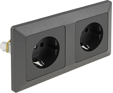 Preview: MILOS Set 2 Steckdosen + 2-fach Rahmen Anthrazit Klemmanschluss 23120