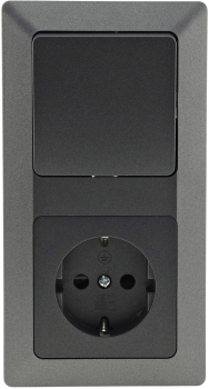 MILOS Set : Steckdose + Schalter + 2-fach Rahmen Anthrazit Klemmanschluss 23121