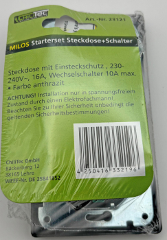 MILOS Set : Steckdose + Schalter + 2-fach Rahmen Anthrazit Klemmanschluss 23121