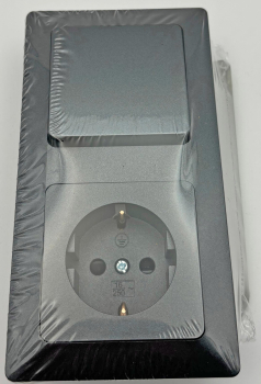 MILOS Set : Steckdose + Schalter + 2-fach Rahmen Anthrazit Klemmanschluss 23121