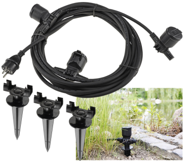 Preview: Gartensteckdose IP44 Außen - 3-fach Einzelsteckdosen mit Deckel und Erdspieß 23242