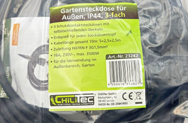 Gartensteckdose IP44 Außen - 3-fach Einzelsteckdosen mit Deckel und Erdspieß 23242