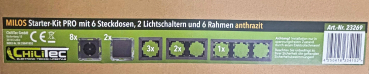 Preview: MILOS Starter 16-tlg "PRO", 8x Steckdose, 2x Schalter + Rahmen Anthrazit 23269