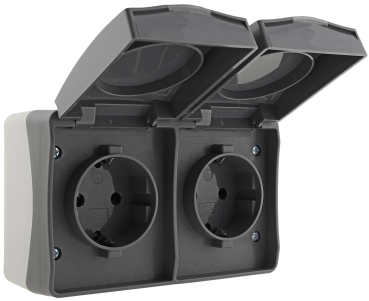 NUQUI IP54 Feuchtraum Doppel-Steckdose horizontal Aufputz ChiliTec 23283