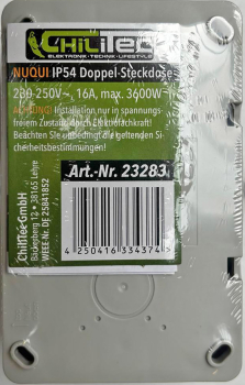 NUQUI IP54 Feuchtraum Doppel-Steckdose horizontal Aufputz ChiliTec 23283