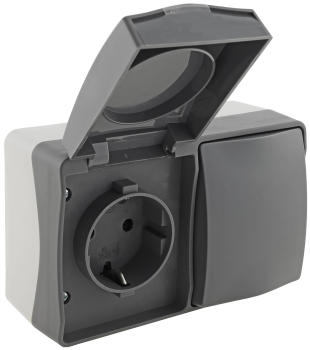 Preview: NUQUI Wechselschalter & Steckdose Feuchtraum IP54 Aufputz Horizontal ChiliTec 23285