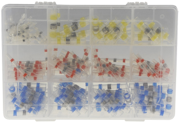 Preview: ChiliTec Lötverbinder Sortiment 200-teilig in Plastikbox mit transparentem Schrumpfschlauch 23334