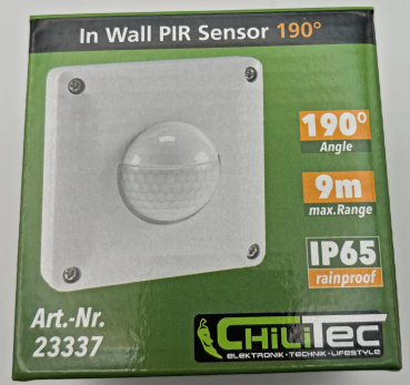 PIR Bewegungsmelder 190° IP65 2/3-Draht weiss UP 23337