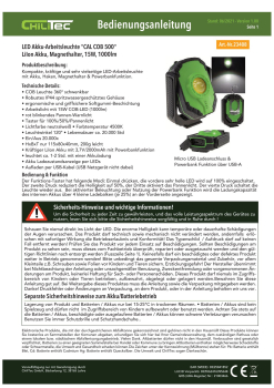 ChiliTec LED Arbeitsleuchte "CAL COB 500" 15W 1000Lm Akku Magnethalter 23408