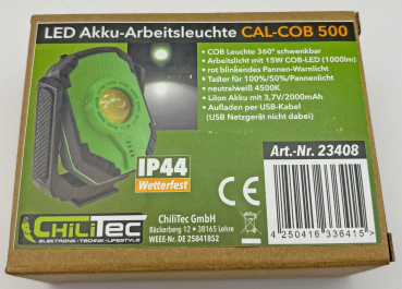 ChiliTec LED Arbeitsleuchte "CAL COB 500" 15W 1000Lm Akku Magnethalter 23408