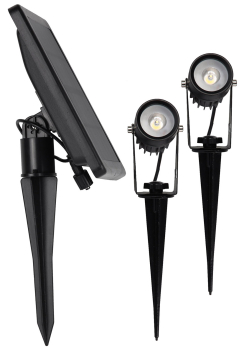 ChiliTec Gartenstrahler Set Solar mit 2 Spots Solarzelle Erdspieß 3000K IP65 23440