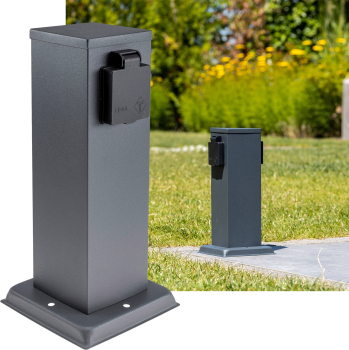 Preview: ChiliTec Steckdosensäule 2-fach Anthrazit IP44 Gartensteckdose 23444