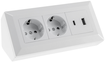 Preview: Aufbausteckdosen 2-fach Steckdosenblock + 2x USB A+C 3,1A weiss 23572