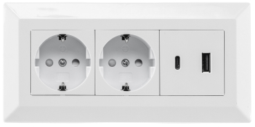 Preview: Aufbausteckdosen 2-fach Steckdosenblock + 2x USB A+C 3,1A weiss 23572
