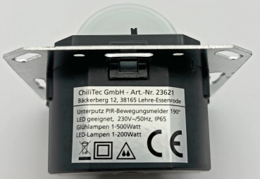 PIR Bewegungsmelder 190° IP65 2/3-Draht Technik anthrazit Unterputz 23621