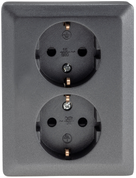 Preview: MILOS Steckdose 2-fach anthrazit Schutzkontakt 23718