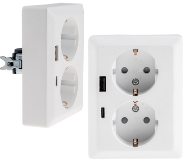 MILOS Steckdose 2-fach USB A+C/PD Matt Weiß mit erhöhtem Berührungsschutz 23719