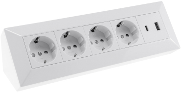 4-fach Steckdosenblock + 2x USB A+C 3,1A PD weiß Aufbau-Steckdosen Schutzkontakt 23788