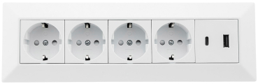 4-fach Steckdosenblock + 2x USB A+C 3,1A PD weiß Aufbau-Steckdosen Schutzkontakt 23788