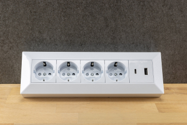 4-fach Steckdosenblock + 2x USB A+C 3,1A PD weiß Aufbau-Steckdosen Schutzkontakt 23788