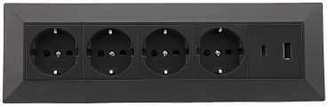 4-fach Steckdosenblock + 2x USB A+C 3,1A schwarz Aufbausteckdosen 23790