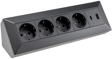 4-fach Steckdosenblock + 2x USB A+C 3,1A schwarz Aufbausteckdosen 23791