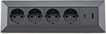 4-fach Steckdosenblock + 2x USB A+C 3,1A schwarz Aufbausteckdosen 23791