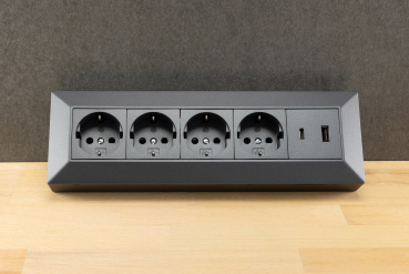 4-fach Steckdosenblock + 2x USB A+C 3,1A schwarz Aufbausteckdosen 23791